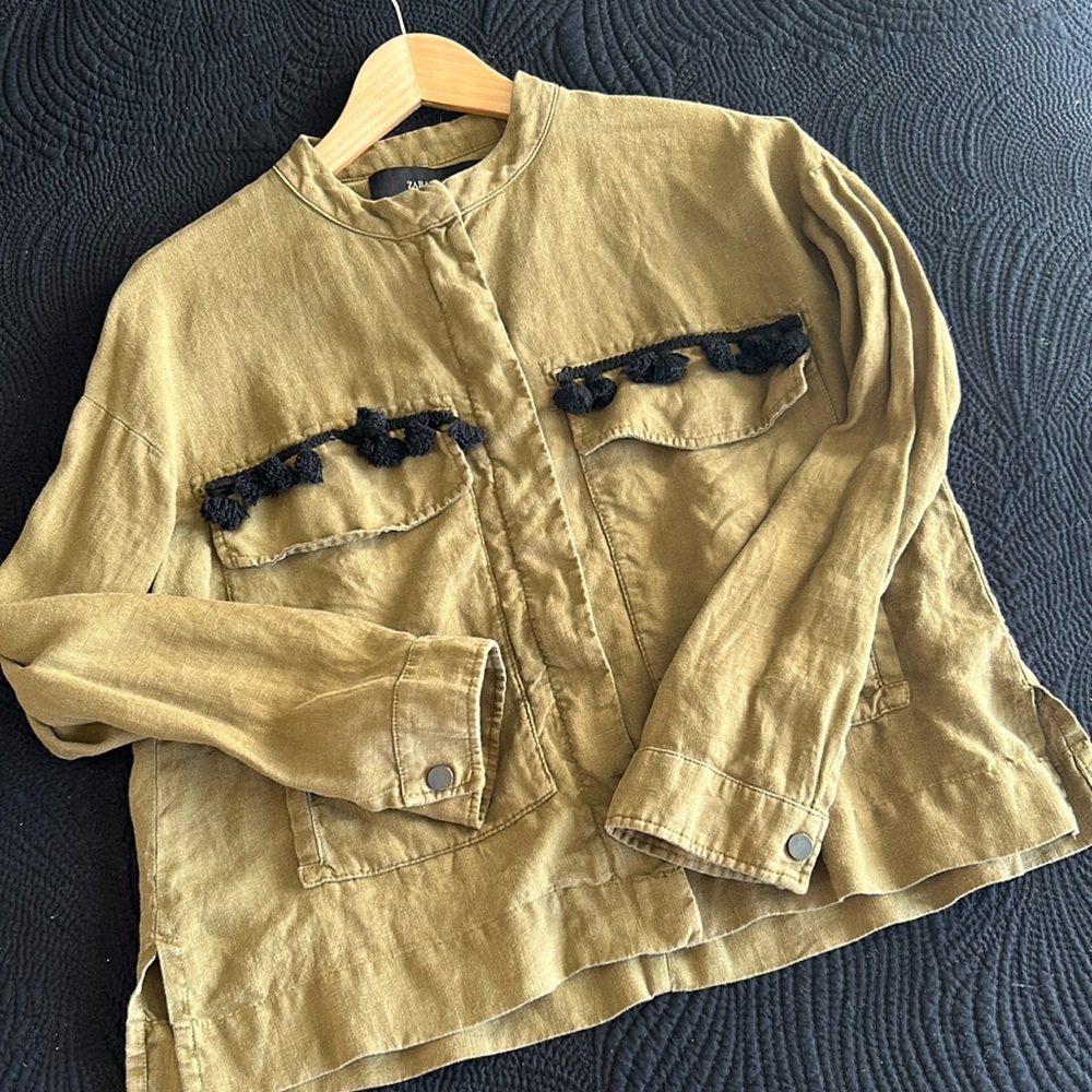 Zara linen utility style jacket with tassels